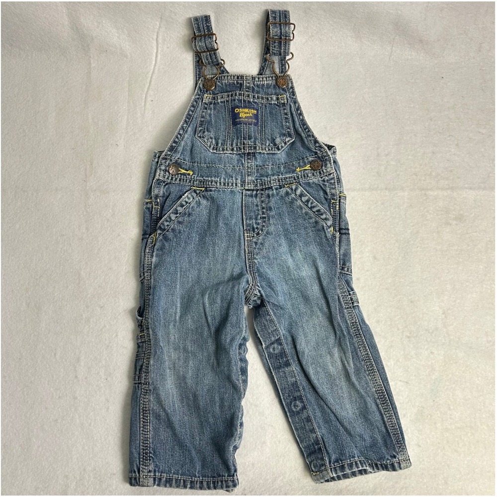 Vintage Style‎ OshKosh Bgosh Kids 12M Blue Denim Carpenter Snap Inseam Overalls